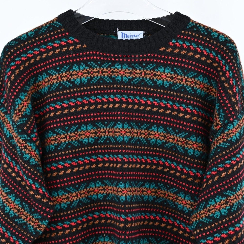 VTG Meister Wool Fair Isle Sweater XL Geometric Ski Cabincore Eclectic Grandpa